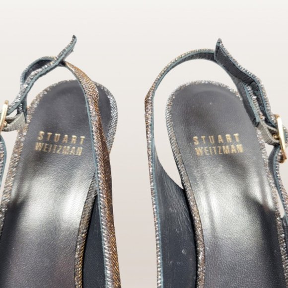 STUART WEITZMAN Slinky Glitter Peep-Toe Slingback, Pyrite Nocturn - Size:8 - Picture 14 of 16